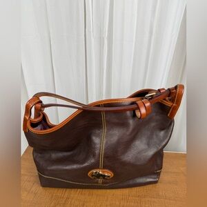 Vintage Dooney & Bourke Brown Pebbled Leather Hobo Shoulder Bag Adjustable Strap